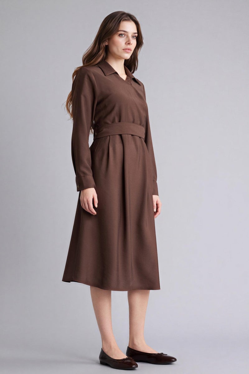 DeFacto Brown Woman Relax Fit Shirt Collar Long Sleeves Dress Casual - Image 5